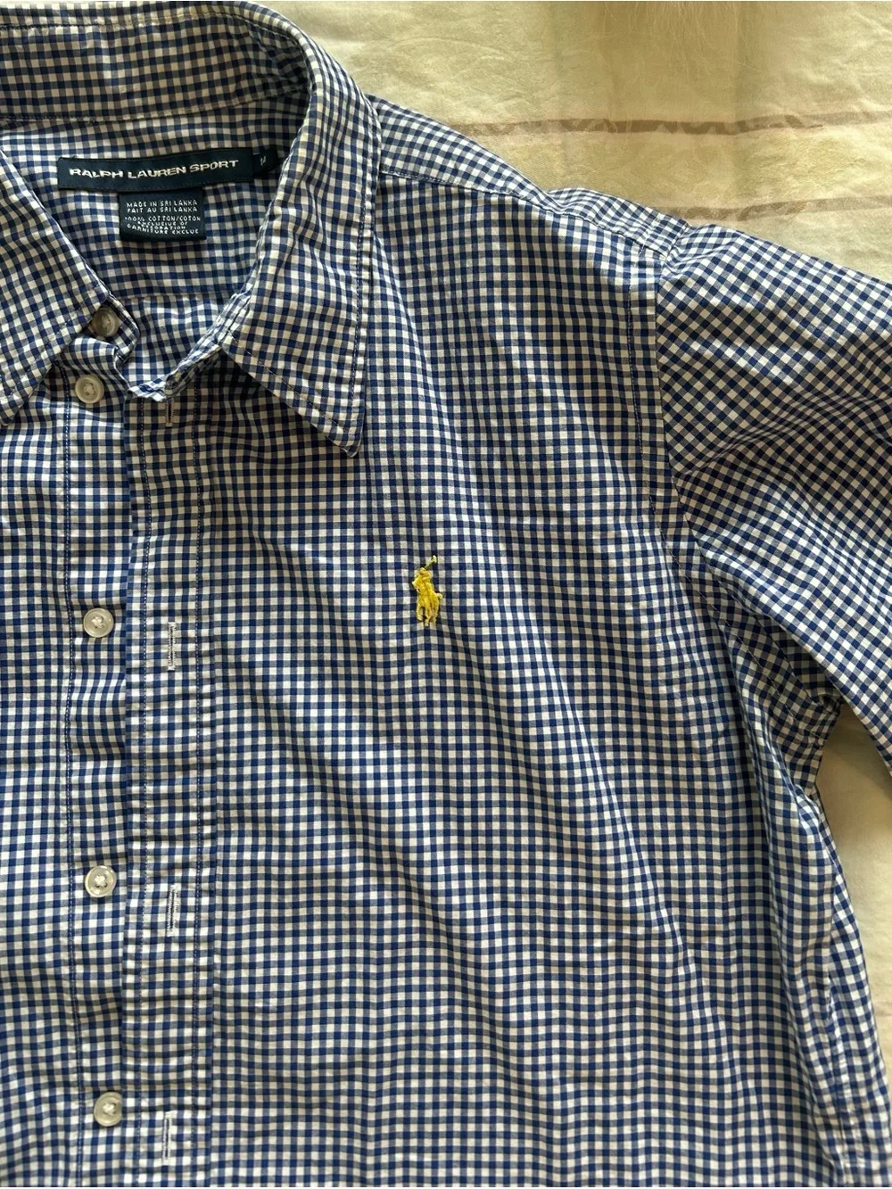 Ralph Lauren Sport Girl’s Blue Gingham Button-Down Blouse 3/4 Sleeve Large 14